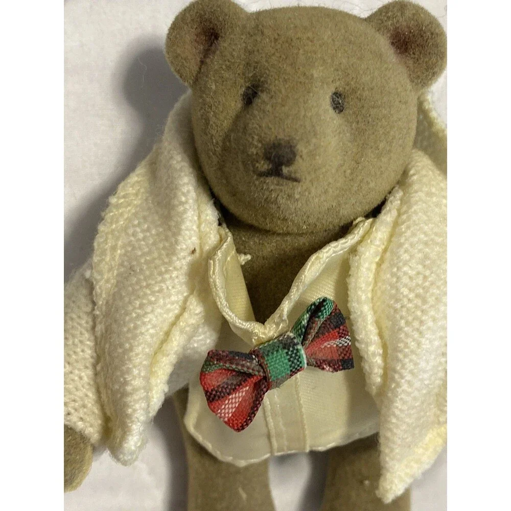 Gund Miniature Jointed Summer Teddy Bear W/ Tux Jacket & Girl Blue Dress HTF